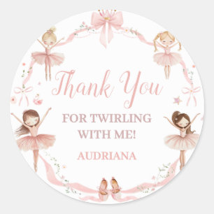Pegatina Redonda Pink Coquette Ballerina Birthday Party