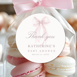 Pegatina Redonda Pink Coquette Bow Baby Shower