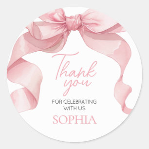 Pegatina Redonda Pink Coquette Bow Birday Party