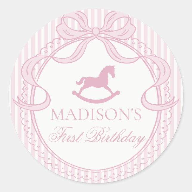 Pegatina Redonda Pink Coquette Bow Horse Birthday Envelope Seal (Anverso)