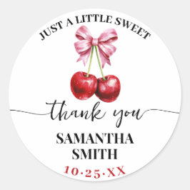 Pegatina Redonda Pink Coquette Cherry Baby Shower Party Favor