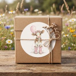 Pegatina Redonda Pink Cowgirl Birthday | Farm Theme 1st 