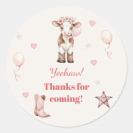 Pegatina Redonda Pink Cowgirl Birthday Invitation | Farm Theme 1st 