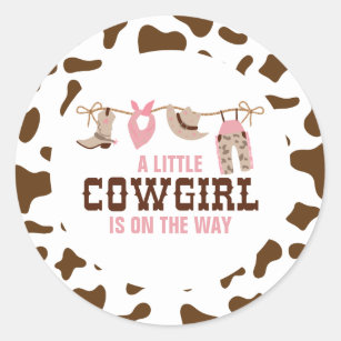 Pegatina Redonda Pink Cowgirl Western Baby Shower