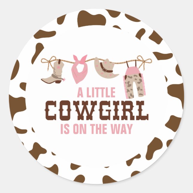 Pegatina Redonda Pink Cowgirl Western Baby Shower (Anverso)