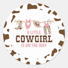 Pegatina Redonda Pink Cowgirl Western Baby Shower