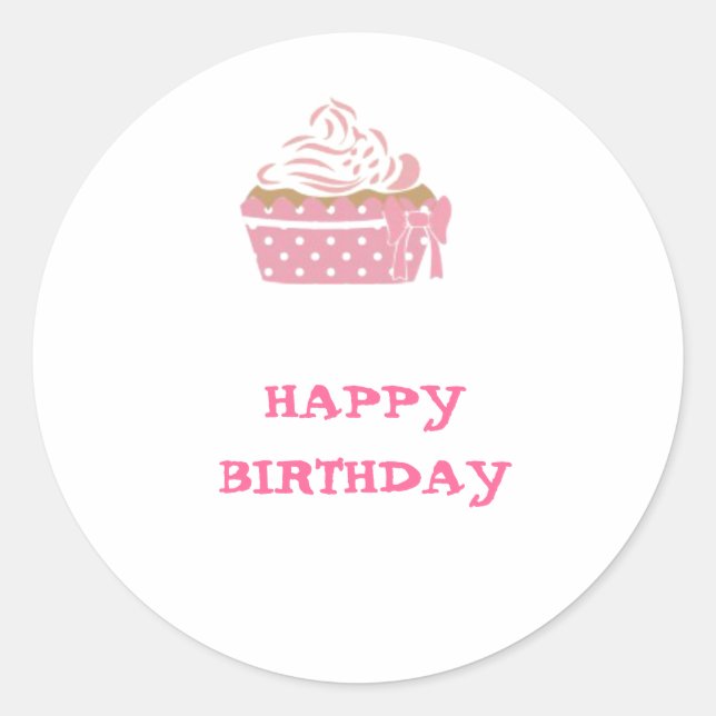 Pegatina Redonda Pink Cupcake Birthday (Anverso)