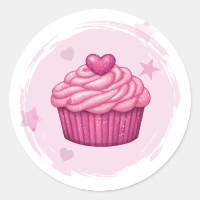 Pegatina Redonda Pink Cupcake Celebration Sticker (Anverso)