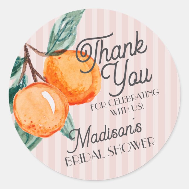 Pegatina Redonda Pink Cutie Principal Squeeze Citrus Bridal Shower  (Anverso)