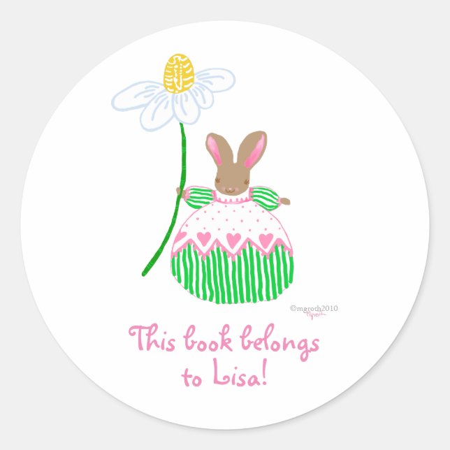 Pegatina Redonda Pink Daisy Bunny (Anverso)