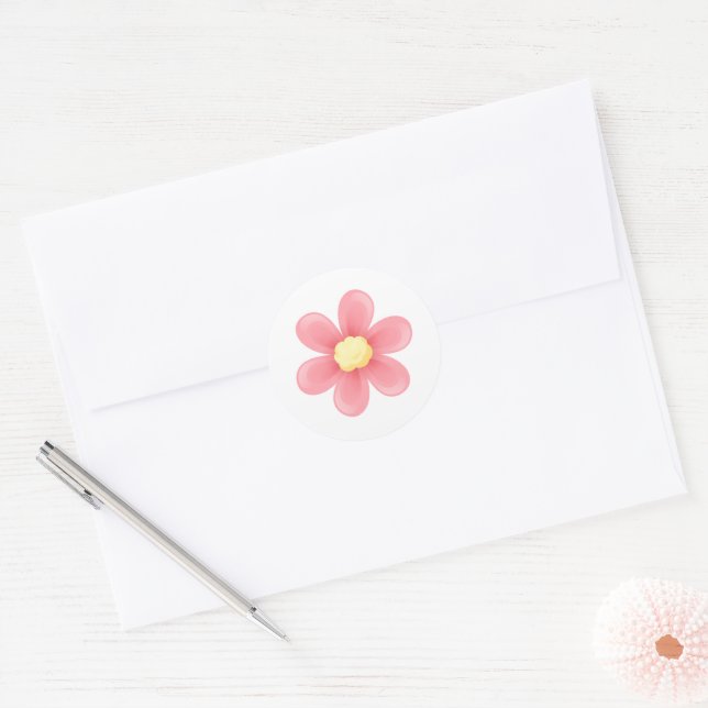 Pegatina Redonda Pink Daisy Round Sticker - Cute Floral Custom (Sobre)