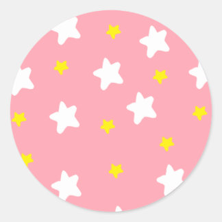 Pegatina Redonda Pink de las estrellas felices