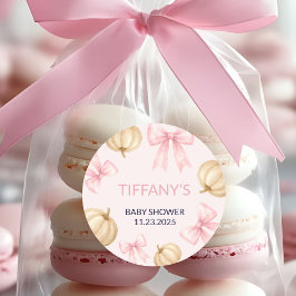 Pegatina Redonda Pink delicado arco Pumpkin Baby Shower