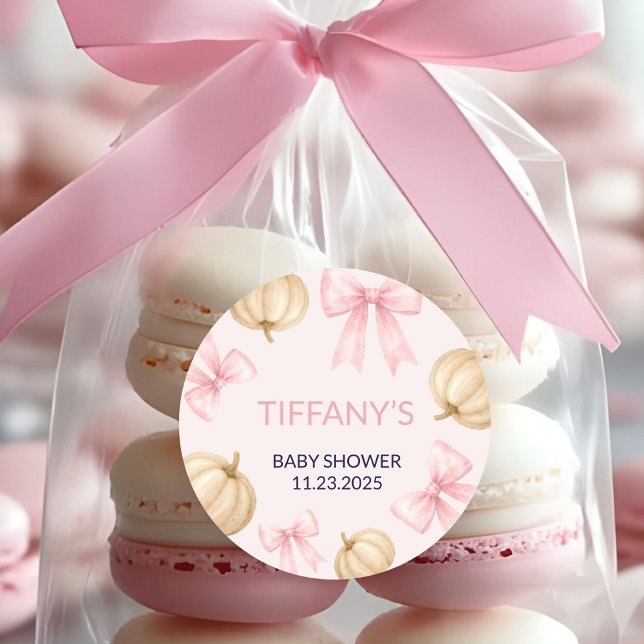 Pegatina Redonda Pink delicado arco Pumpkin Baby Shower (Subido por el creador)