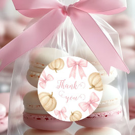 Pegatina Redonda Pink delicado arco Pumpkin Baby Shower