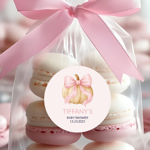 Pegatina Redonda Pink delicado arco Pumpkin Baby Shower