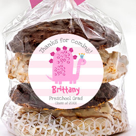 Pegatina Redonda Pink Dinosaur Girl Preschool Graduation Thank You