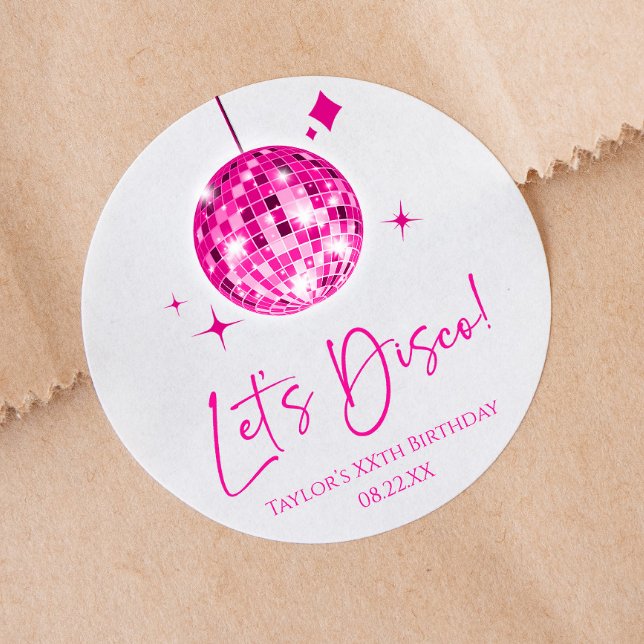Pegatina Redonda Pink Disco Ball Let's Disco Birthday Party (Subido por el creador)