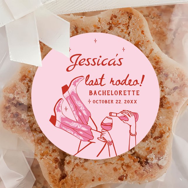 Pegatina Redonda Pink Disco Cowgirl Bachelorette (Subido por el creador)