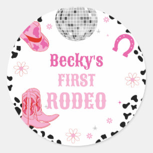 Pegatina Redonda Pink Disco Primer Noche de Rodeo