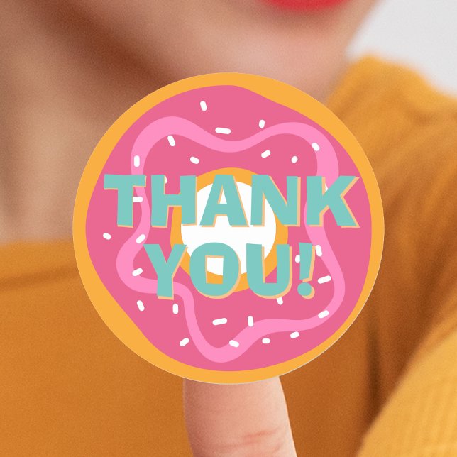 Pegatina Redonda Pink Donut Fiesta Gracias (Pink Donut Party Thank You Classic Round Sticker
)