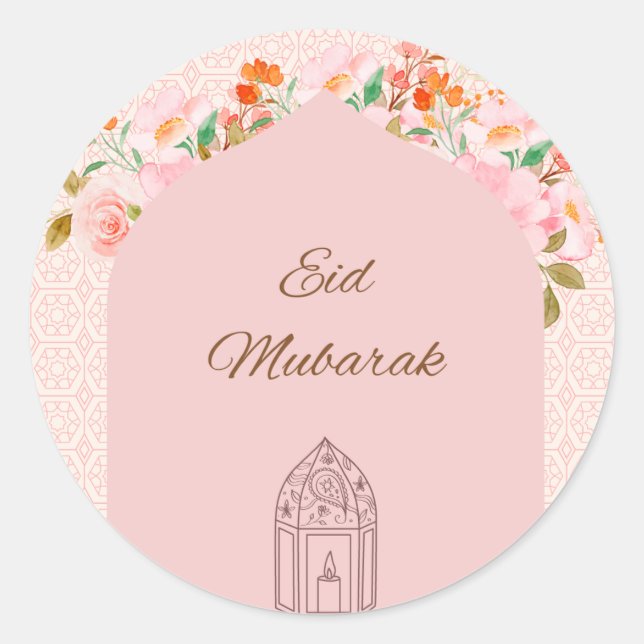 Pegatina Redonda Pink Eid mubark (Anverso)
