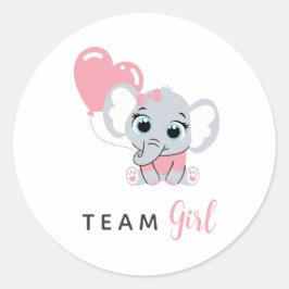 Pegatina Redonda Pink Elephant Balloon Team Girl Gender Reveal