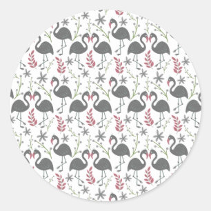 Pegatina Redonda Pink flamingo seamless pattern flowers, leaves