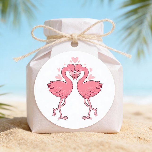 Pegatina Redonda Pink Flamingo Tropical Hawaiian Beach Wedding (Subido por el creador)
