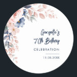 Pegatina Redonda Pink Floral 70th Birthday Party Botanical<br><div class="desc">Presentamos a nuestro Pegatina Elegante Floral Birthday, el acompañamiento perfecto para cualquier celebración de cumpleaños que requiera un toque extra de gracia y sofisticación! Con un compromiso de elegancia subestimada, nuestros pegatinas cuentan con un elegante diseño floral que añade un delicado encanto sin abrumar el ojo. Los suaves tonos rosas...</div>