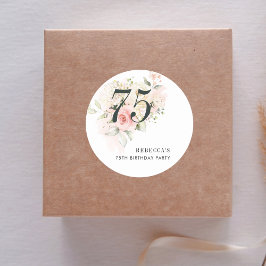 Pegatina Redonda Pink Floral 75th Birthday Party