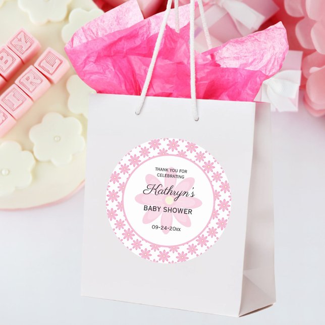 Pegatina Redonda Pink Floral Baby Shower  (Subido por el creador)