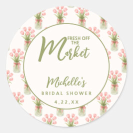 Pegatina Redonda Pink Floral Bow Fresh Off The Market