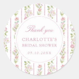 Pegatina Redonda Pink Floral Grandmillennial Bridal Shower