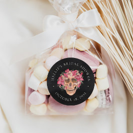 Pegatina Redonda Pink Floral Skull Halloween Bridal Shower Favor