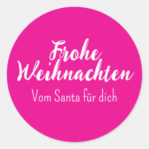 Pegatina Redonda Pink Frohe Weihnachten Feliz Navidad en alemán