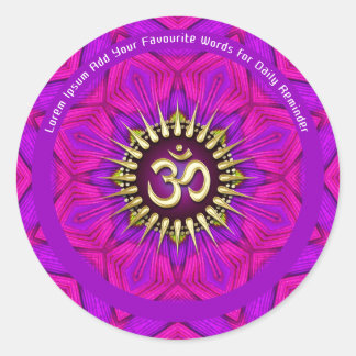 Pegatina Redonda Pink Fuchsia Om Energía Flor Mandala