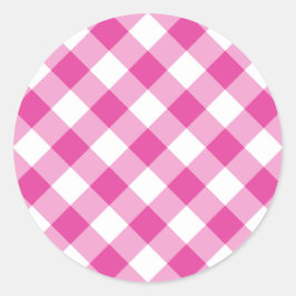 Pegatina Redonda Pink Gingham