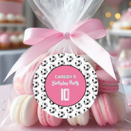 Pegatina Redonda Pink Girl Soccer Birthday Party