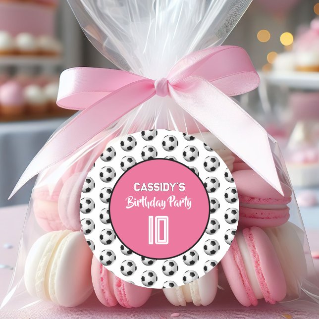 Pegatina Redonda Pink Girl Soccer Birthday Party (Subido por el creador)