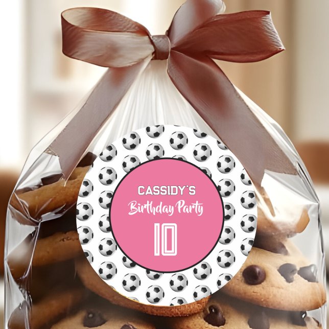 Pegatina Redonda Pink Girl Soccer Birthday Party (Subido por el creador)