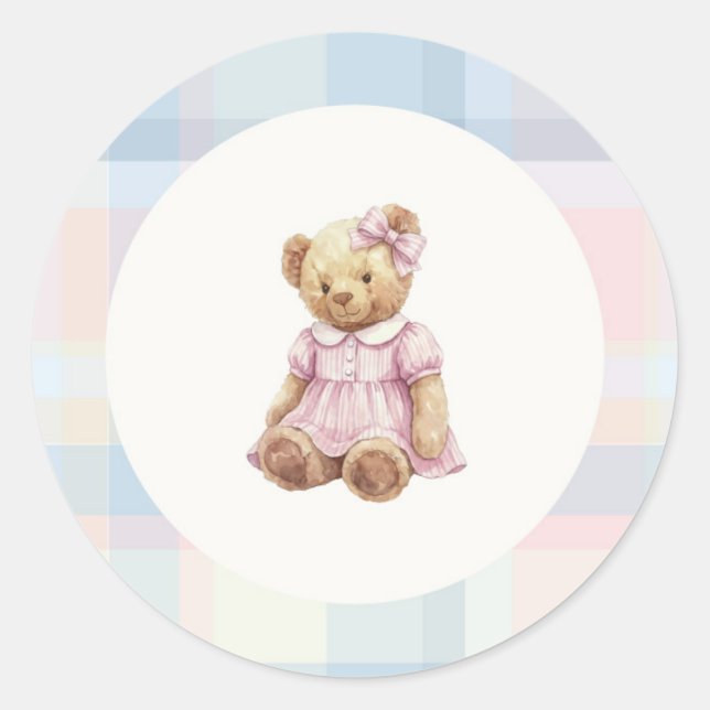 Pegatina Redonda Pink Girl teddy bear sticker (Anverso)