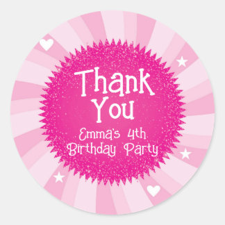 Pegatina Redonda Pink Glitter Barbie Thank You Favor Stickers