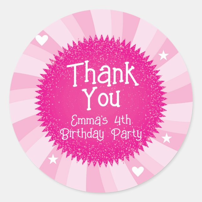 Pegatina Redonda Pink Glitter Barbie Thank You Favor Stickers (Anverso)