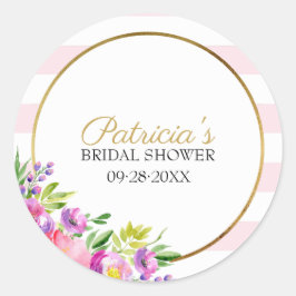 Pegatina Redonda Pink & Gold Floral Watercolor Bridal Shower