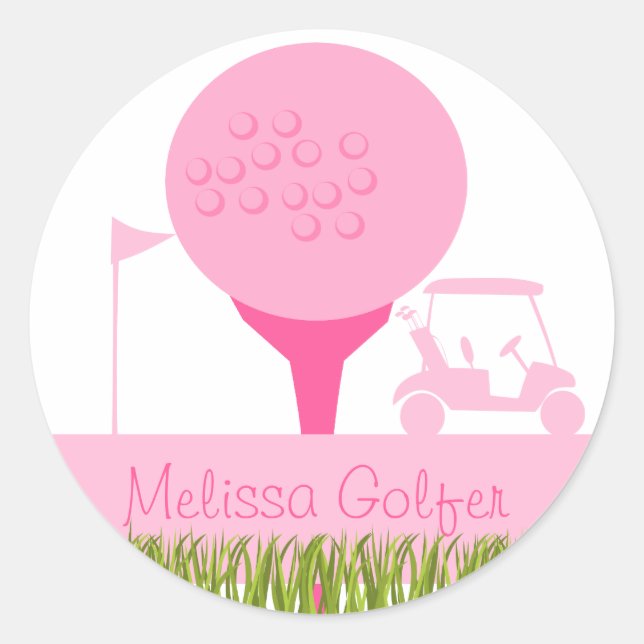 Pegatina Redonda Pink Golf Date (Anverso)
