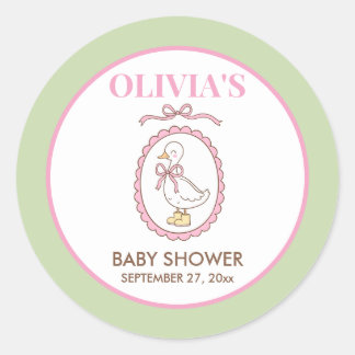 Pegatina Redonda Pink Goose Baby Shower Stickers | Personalized