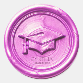 Pegatina Redonda Pink Graduation Cap Wax Seal
