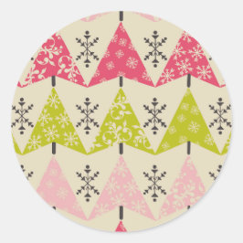 Pegatina Redonda Pink & green Christmas trees