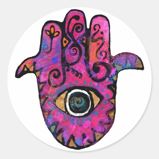 PEGATINA REDONDA **PINK HAMSA** (Anverso)